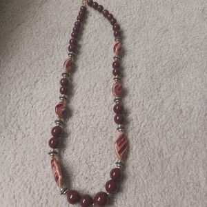 Two Elegant Maroon Beaded Necklace And Necklace With Disks.  Perfect For Fall